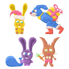 set of 4 colored bunnies