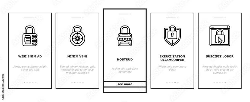 Poster padlock lock safe password key onboarding mobile vector. privacy secure, security protection, intern
