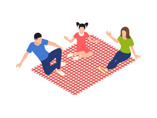 Family Picnic Isometric Composition