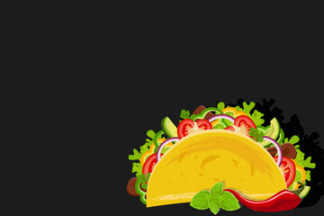 Vector template of taco menu with Mexican cuisine restaurant dishes.