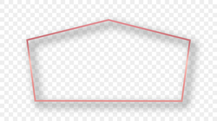 Rose gold glowing tetragon shape frame with shadow