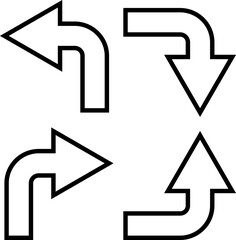 Arrows with black outline, vector. Arrows with a black outline on a white background. Right, left, up, down.