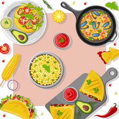 A table with traditional Latin American cuisine.