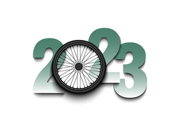 Obraz na płótnie Canvas Happy New Year 2023 and wheel bike