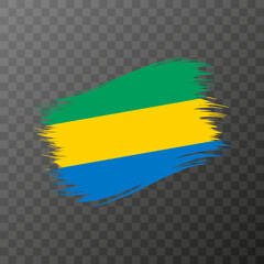 Gabon national flag. Grunge brush stroke. Vector illustration on transparent background.