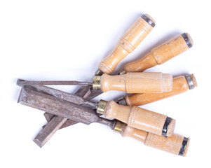 Wood chisels isolated on white background