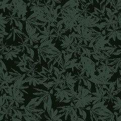 Dark Foliage. Decorative vector seamless pattern. Repeating background. Tileable wallpaper print.