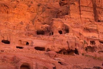 Red rocks caves, canyon of Petra, Jordan