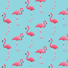 Pattern of flamingos on a blue background