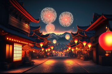 Chinese lunar new year celebration. China town. Generative AI - obrazy, fototapety, plakaty