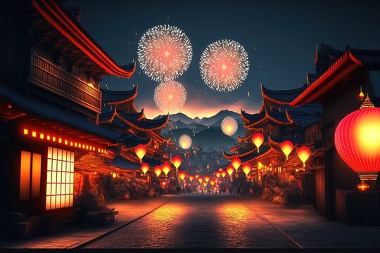 Chinese lunar new year celebration. China town. Generative AI