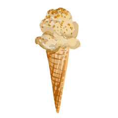 Watercolor food illustration of icecream with nuts
