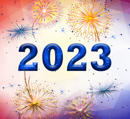 Happy holiday year new celebration creative a new design background season card eve in winter and enjoy party decoration blue abstract design golden fireworks shine elegance magic work  with ornament.