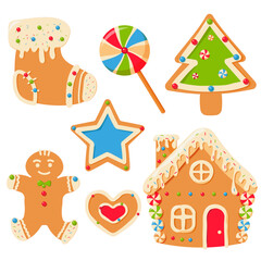 Gingerbread set. Christmas cookies collection. 