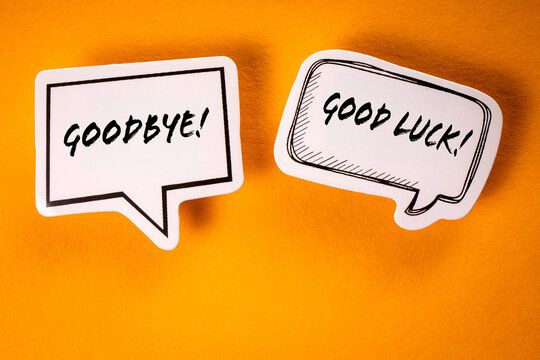 Goodbye and Good Luck. Text on speech bubbles. Yellow background