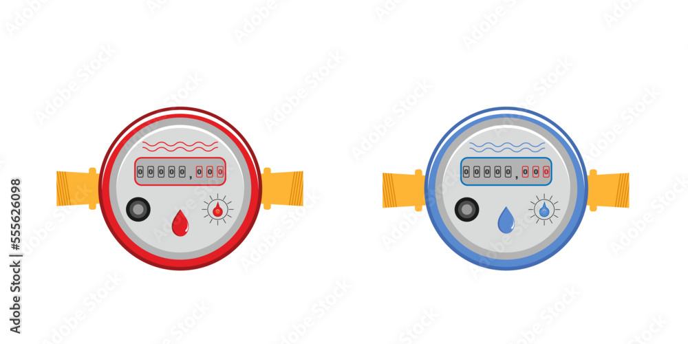 Wall mural counters for hot and cold water. water meter.