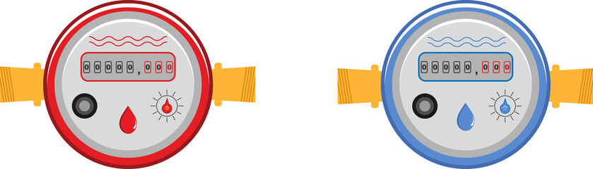 Counters for hot and cold water. Water meter.