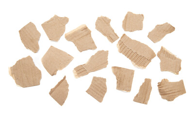 Pieces of cardboard paper on a white background.