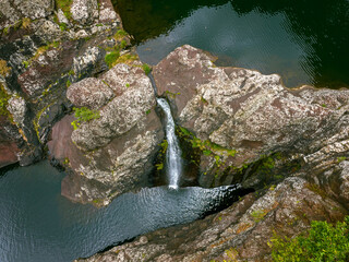 Tamarind falls other name is seven waterfalls in Mauritius island, Rivivière Noire district. Amazing wiev untouchable green area with clean water and rocks, cliffs in a gorge