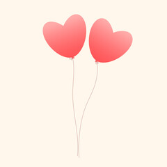 Fototapeta na wymiar Pink heart shaped balloons. Valentine's day decoration. Isolated cartoon vector illustration