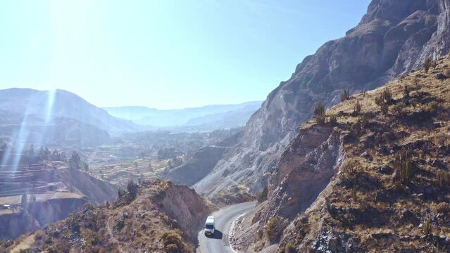 Maca district aerial shot, Pe&ntilde;a Blanca tunnel, Colca Valley route.