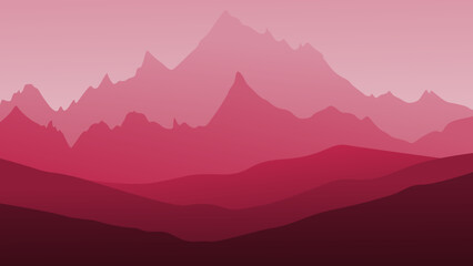 Mountain range in pink. Viva magenta color background. Perfect for website, social media, desktop, wallpapers, postcards.