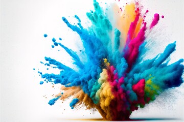 Holi colorful background for design. Color explosion powder texture on a full white background.