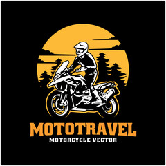 silhouette of adventure motorcycle illustration logo vector