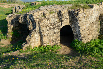 Fototapeta na wymiar View at the necropolis of Anghelu Ruju on Sardinia, Italy