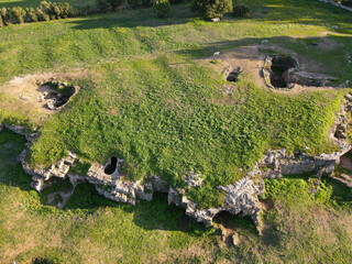 Drone view at the necropolis of Anghelu Ruju on Sardinia, Italy
