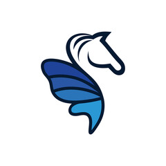 Horse vector logo design, wings, abstract art