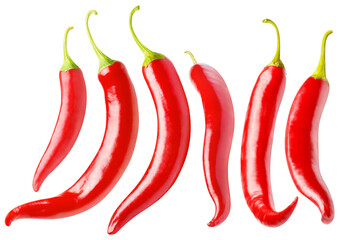 Collection of red chili peppers, isolated on white background