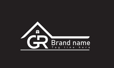 Letter GR or RG typography real estate logo vector with house building construction template - obrazy, fototapety, plakaty