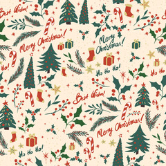 Bright Christmas Print. Decorative vector seamless pattern. Repeating background. Tileable wallpaper print.