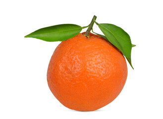 Mandarin with green leaves isolated on transparent background, PNG.
