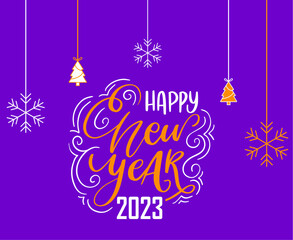 Happy New Year 2023 Holiday Abstract Vector Illustration Design White And Yellow With Purple Background