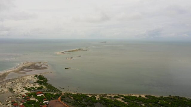Aerial view of Adam's bridge is a bridge like Land formation which connects Srilanka and India.