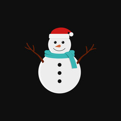 Snowman vector illustration isolated on black background. Snowman icon. Christmas icons