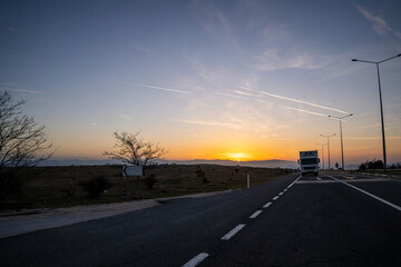 sunset on the road