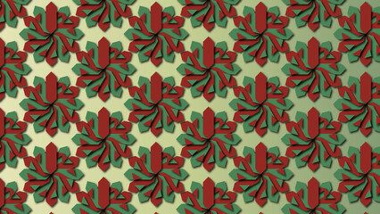 Fototapeta premium Red/green Foliage colored, Retro, Seamless, Pattern, geometric, background, to be used as decoration element texture (geometric, backdrop, shapes, repeated, to create unity and consistency)