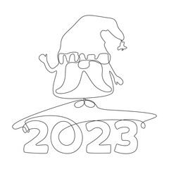 One continuous line of Gnome with number 2023. Thin Line Illustration vector concept. Contour Drawing Creative ideas.