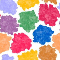 Seamless pattern of abstract elements. Colored watercolor spots and brush strokes on a white background.