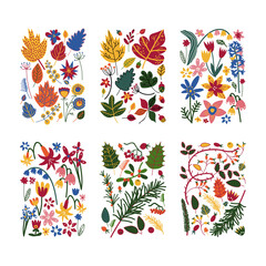 Obraz premium Floral Doodle Rectangular Shape with Colorful Flowers Vector Set