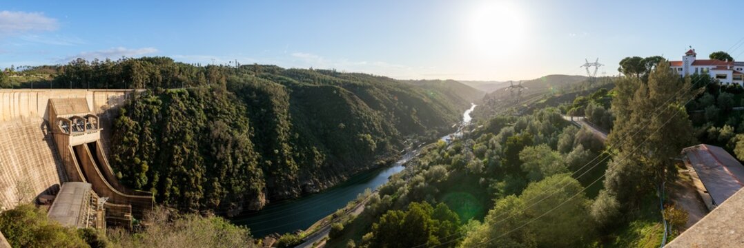 The Castelo do Bode dam (Portuguese: Barragem de Castelo do Bode) dams the Z&ecirc;zere River, a tributary of the Tejo, to form a reservoir.