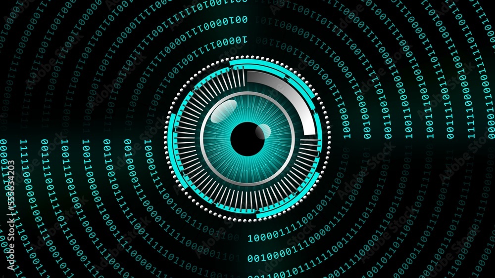 Poster magic eye in center of circular binary code - future technology concept - 3d illustration