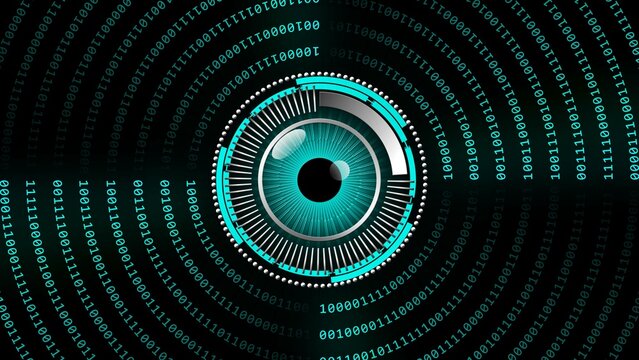Magic eye in center of circular binary code - future technology concept - 3D Illustration