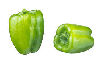 Set of fresh whole green bell pepper isolated on white background. With clipping path. Full depth of field. Focus stacking