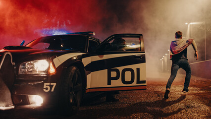 Police Officers Attempting to Arrest a Fleeing Criminal. Cops in Pursuit of a Running Mugger Wanted...