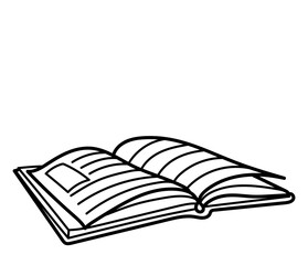 Open book. Black and white vector image. Coloring.