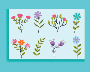 Set of spring colorful flowers. Set of floral branches. Isolated on white for greeting cards, Easter, and thanksgiving. Spring set, hand-drawn elements.